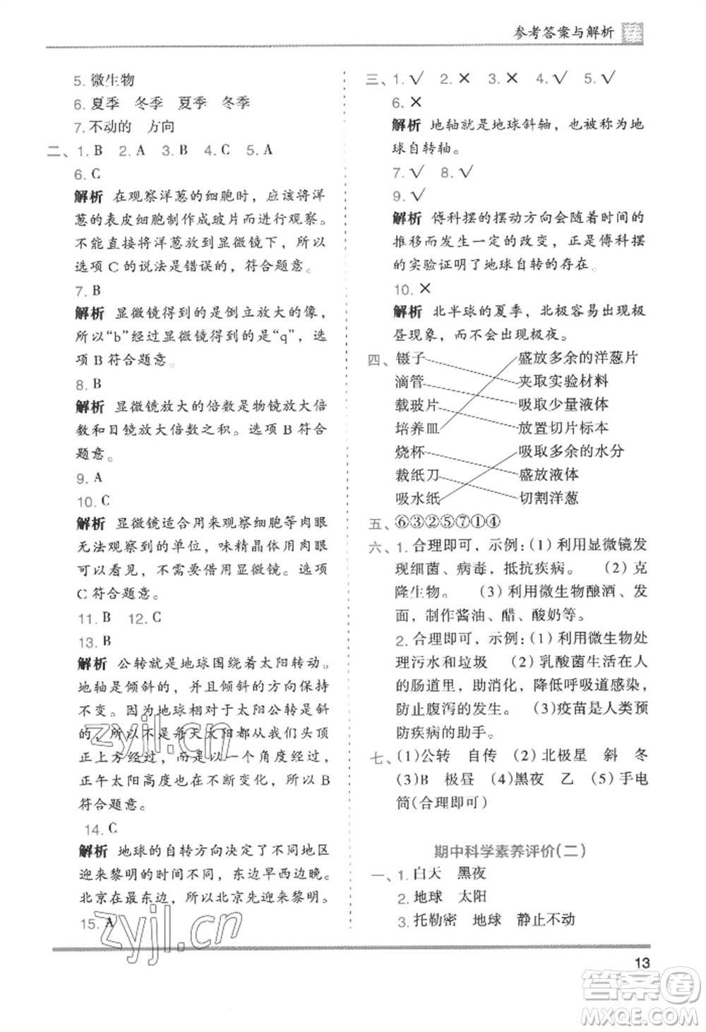 湖南師范大學出版社2022木頭馬分層課課練六年級上冊科學教科版參考答案