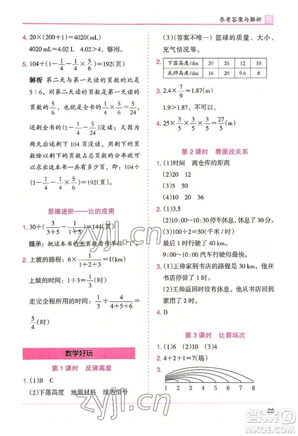 湖南師范大學(xué)出版社2022木頭馬分層課課練六年級上冊數(shù)學(xué)北師大版參考答案