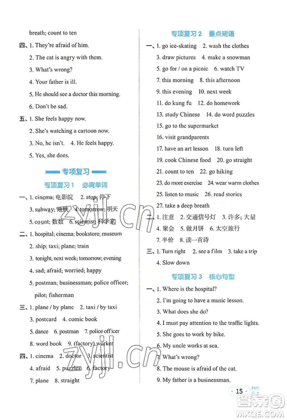 江西教育出版社2022陽光同學(xué)默寫小達(dá)人六年級上冊英語人教版參考答案