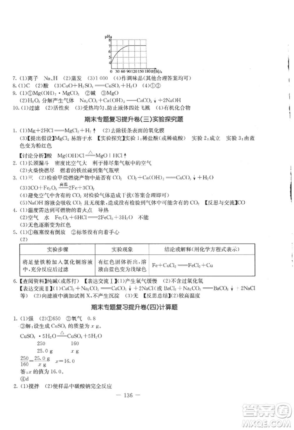 吉林教育出版社2022創(chuàng)新思維全程備考金題一卷通九年級(jí)化學(xué)人教版參考答案