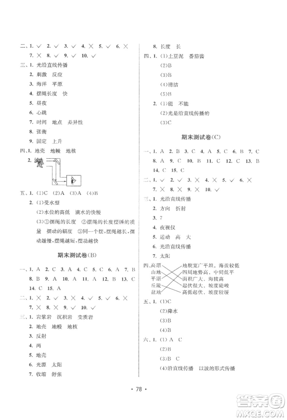 延邊教育出版社2022智慧課堂課時(shí)檢測(cè)五年級(jí)上冊(cè)科學(xué)教科版參考答案