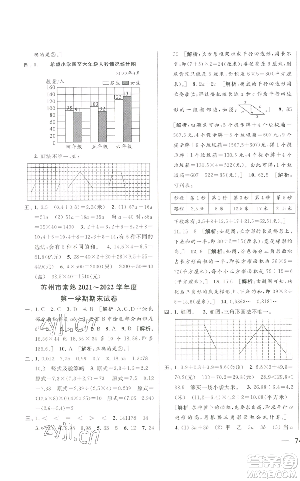 北京教育出版社2022同步跟蹤全程檢測五年級上冊數(shù)學江蘇版參考答案