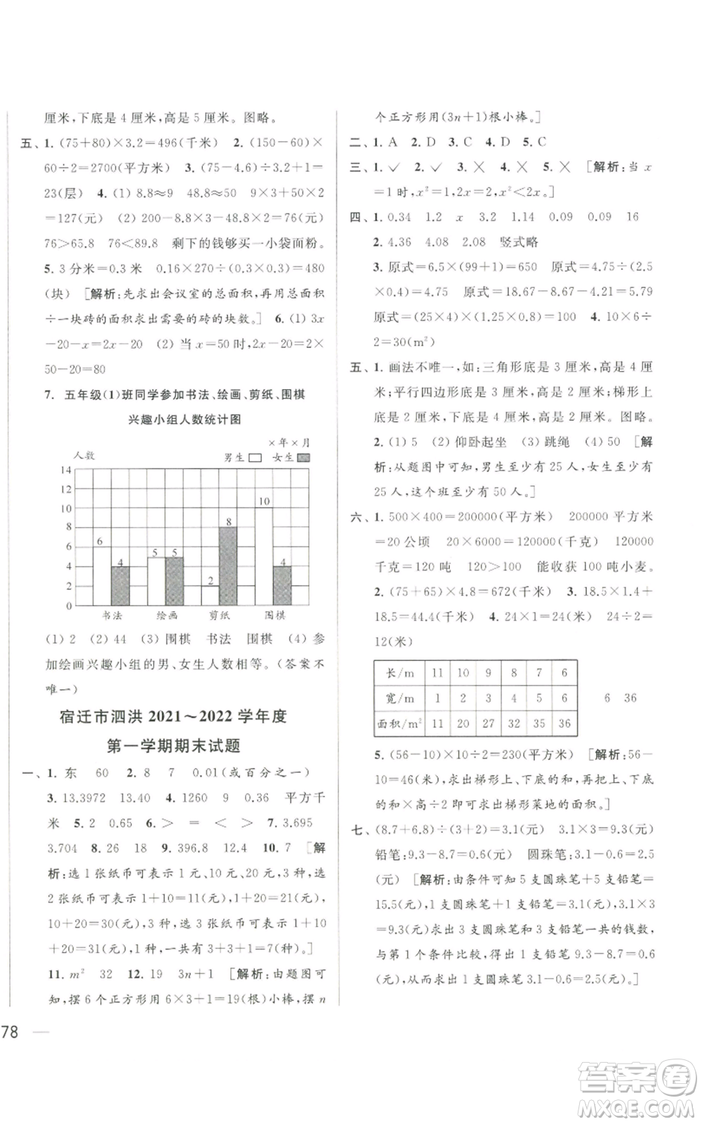 北京教育出版社2022同步跟蹤全程檢測五年級上冊數(shù)學江蘇版參考答案