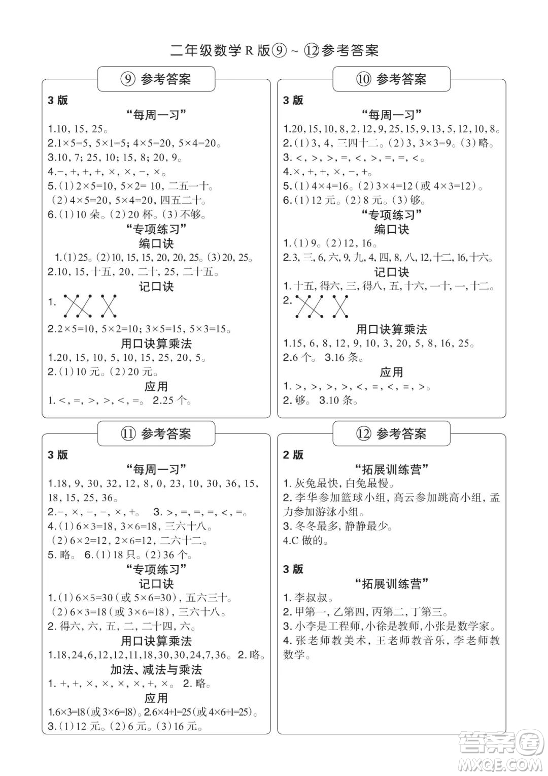 時代學(xué)習(xí)報(bào)數(shù)學(xué)周刊2022-2023學(xué)年度二年級人教版9-20期答案