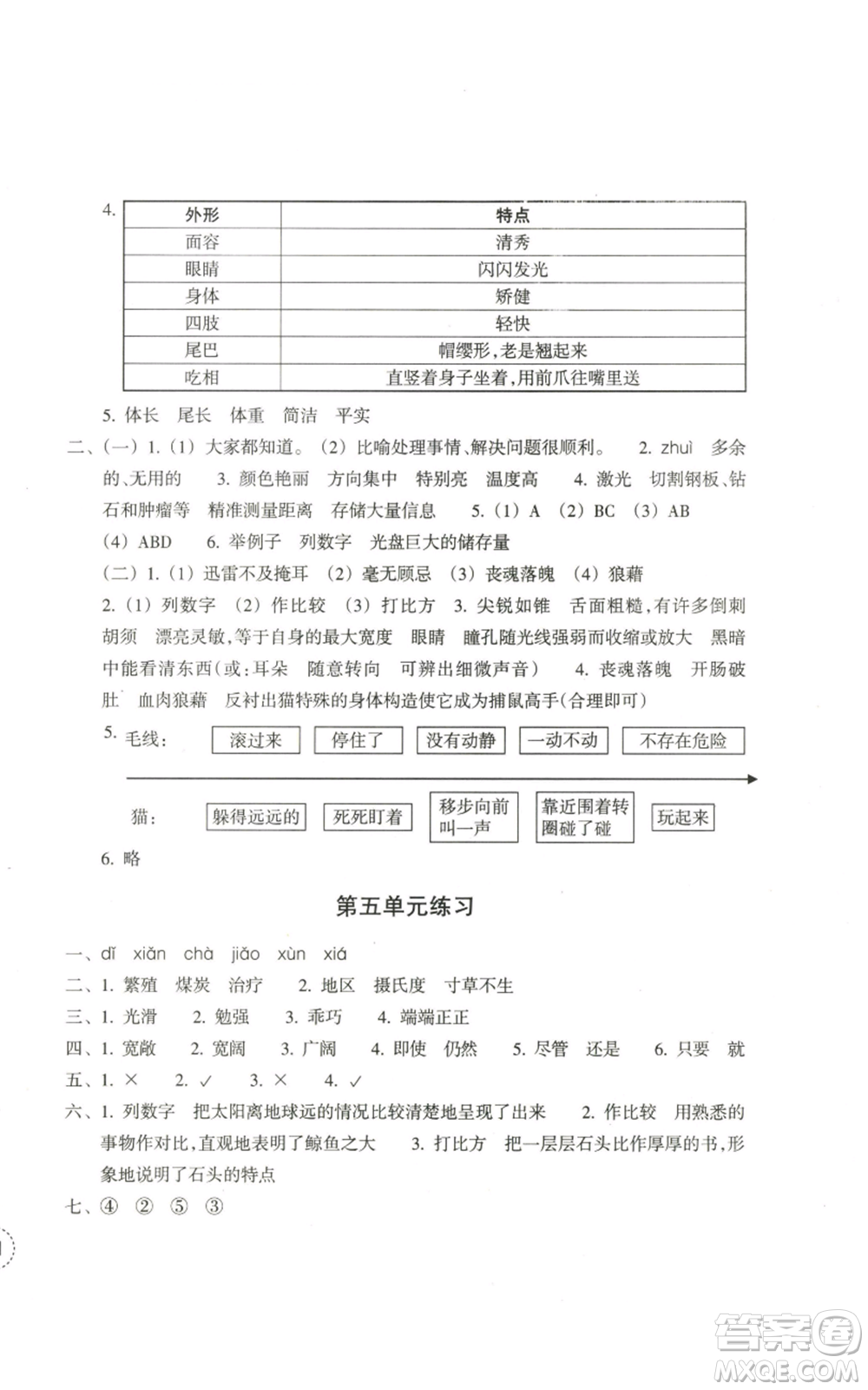 浙江教育出版社2022單元學(xué)習(xí)指導(dǎo)與練習(xí)五年級(jí)上冊(cè)語(yǔ)文人教版參考答案