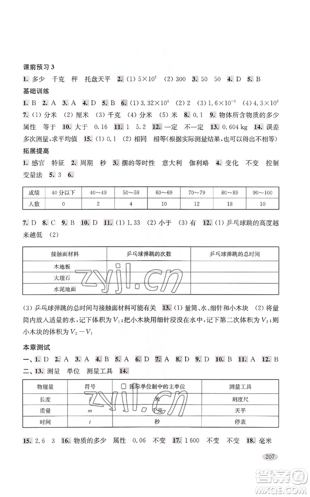 上海科學(xué)技術(shù)出版社2022新思路輔導(dǎo)與訓(xùn)練八年級上冊物理通用版參考答案