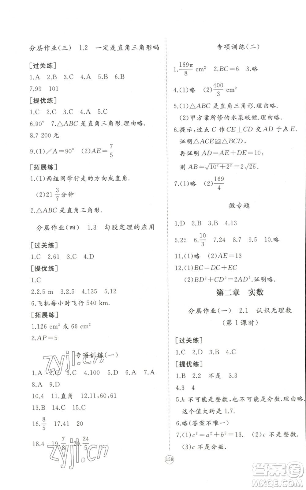 山東友誼出版社2022精練課堂分層作業(yè)八年級上冊數(shù)學(xué)人教版參考答案