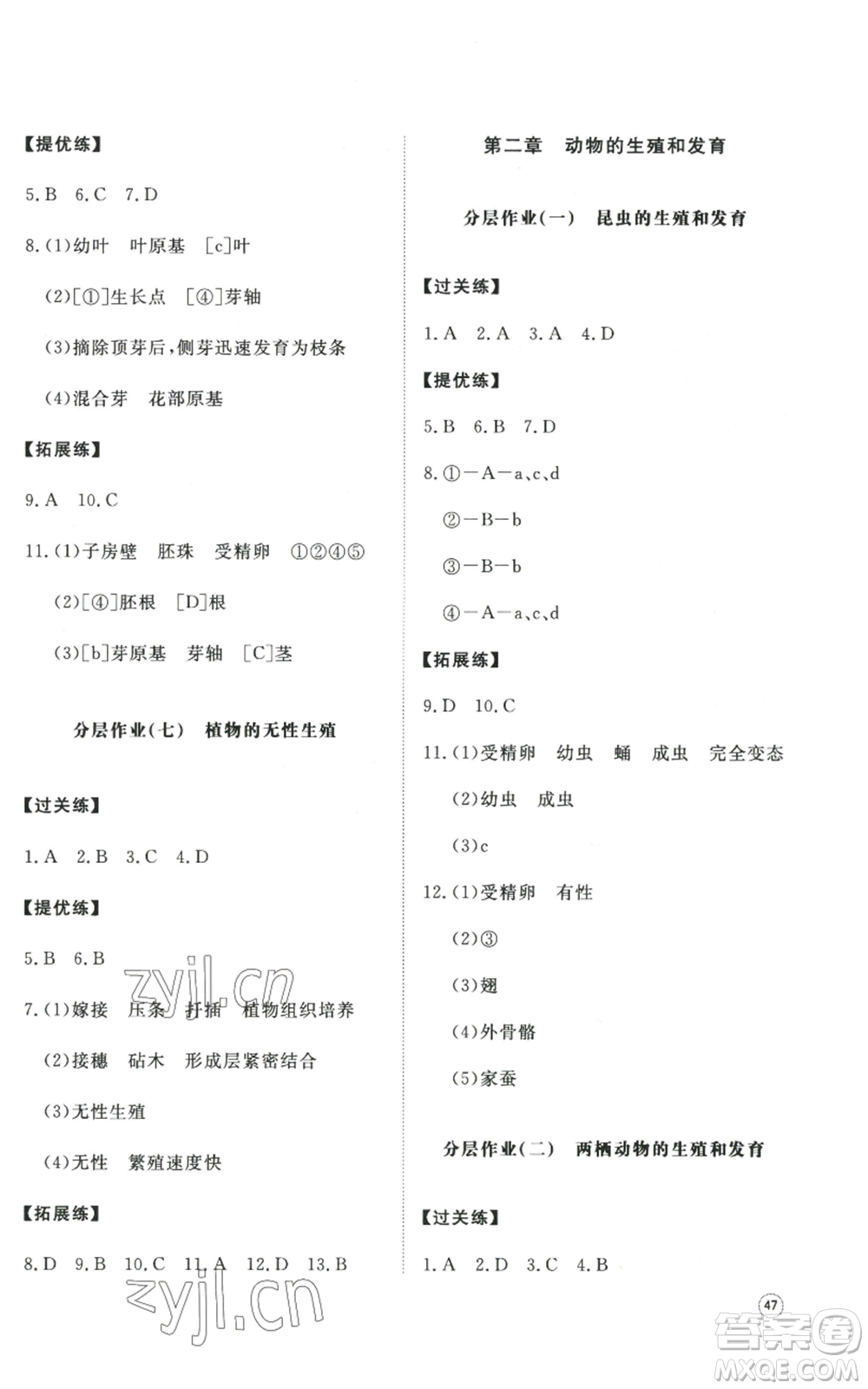 山東友誼出版社2022精練課堂分層作業(yè)八年級上冊生物學人教版參考答案