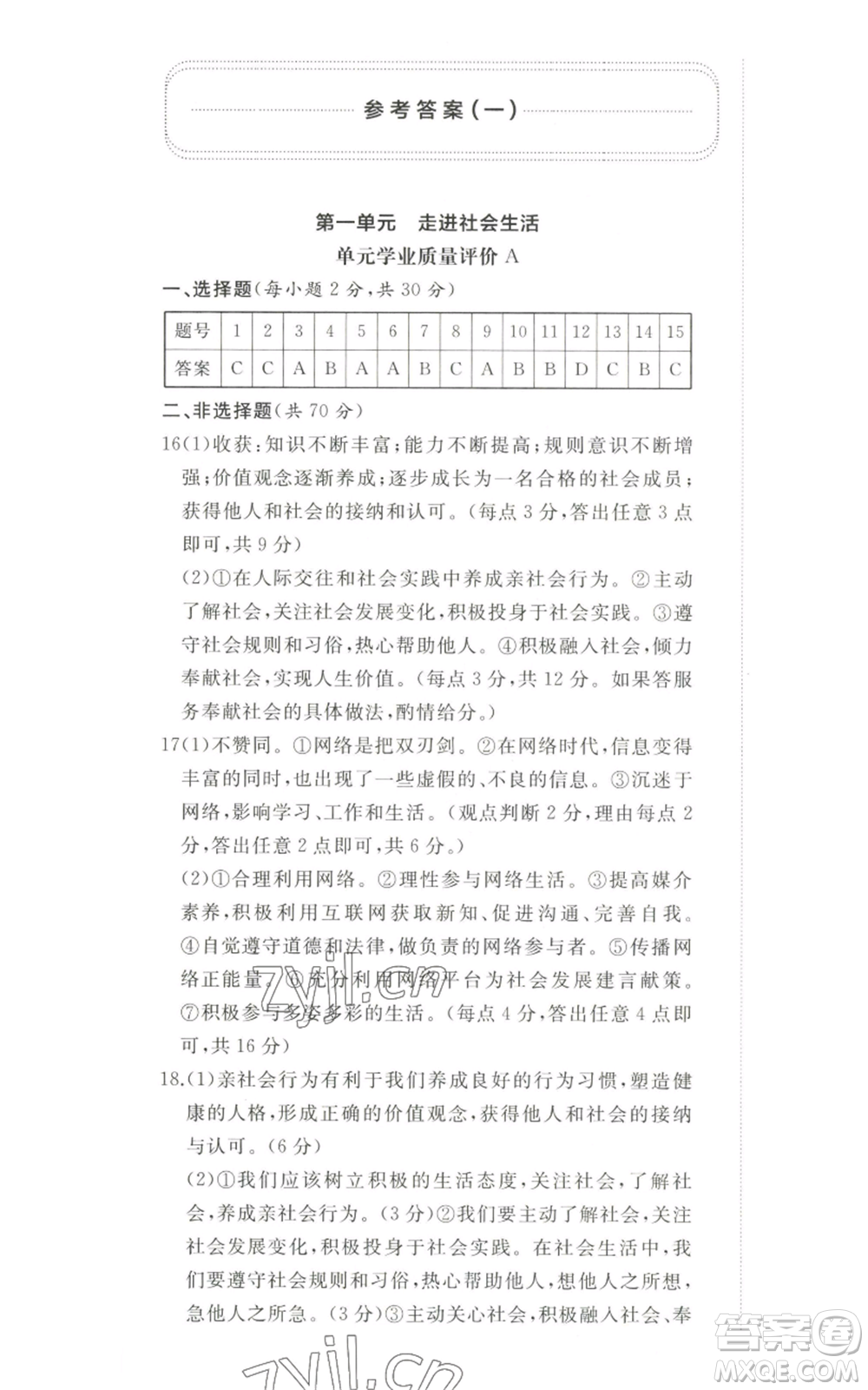 山東友誼出版社2022精練課堂分層作業(yè)八年級上冊道德與法治人教版參考答案