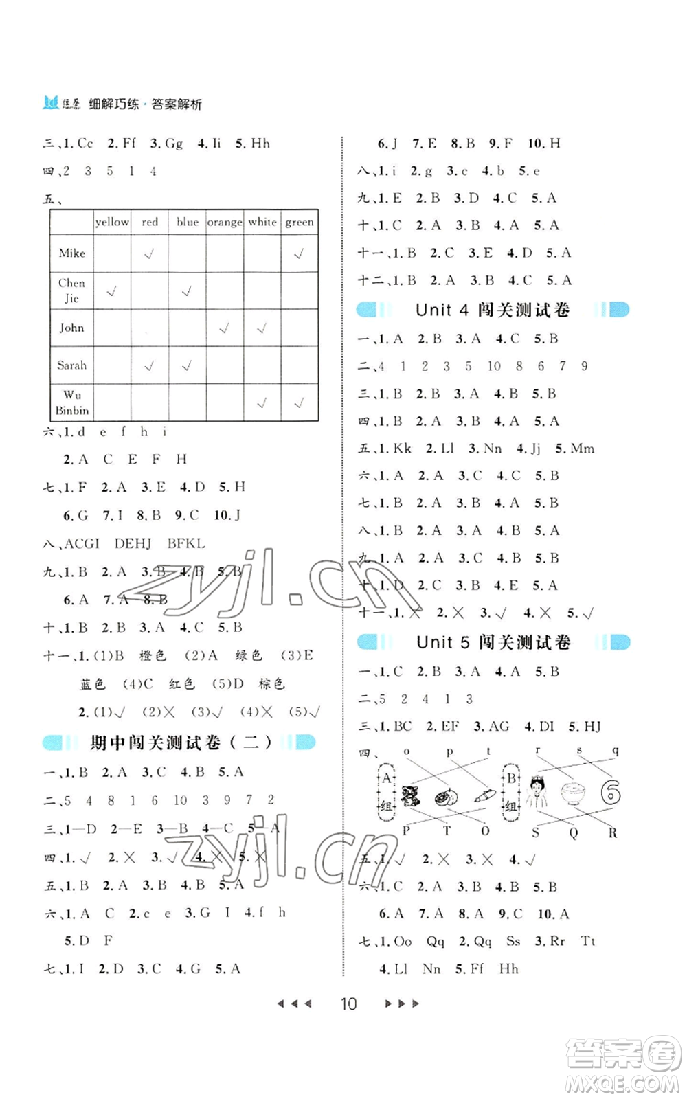 延邊大學(xué)出版社2022細(xì)解巧練三年級上冊英語人教版參考答案