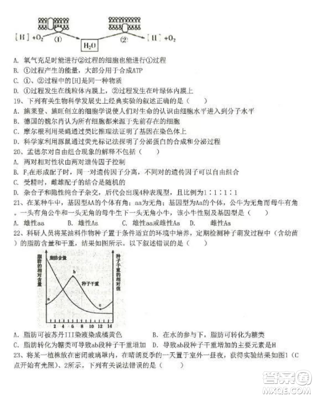 2022-2023齊齊哈爾市八校聯(lián)合體高三上學(xué)期生物期中試卷答案