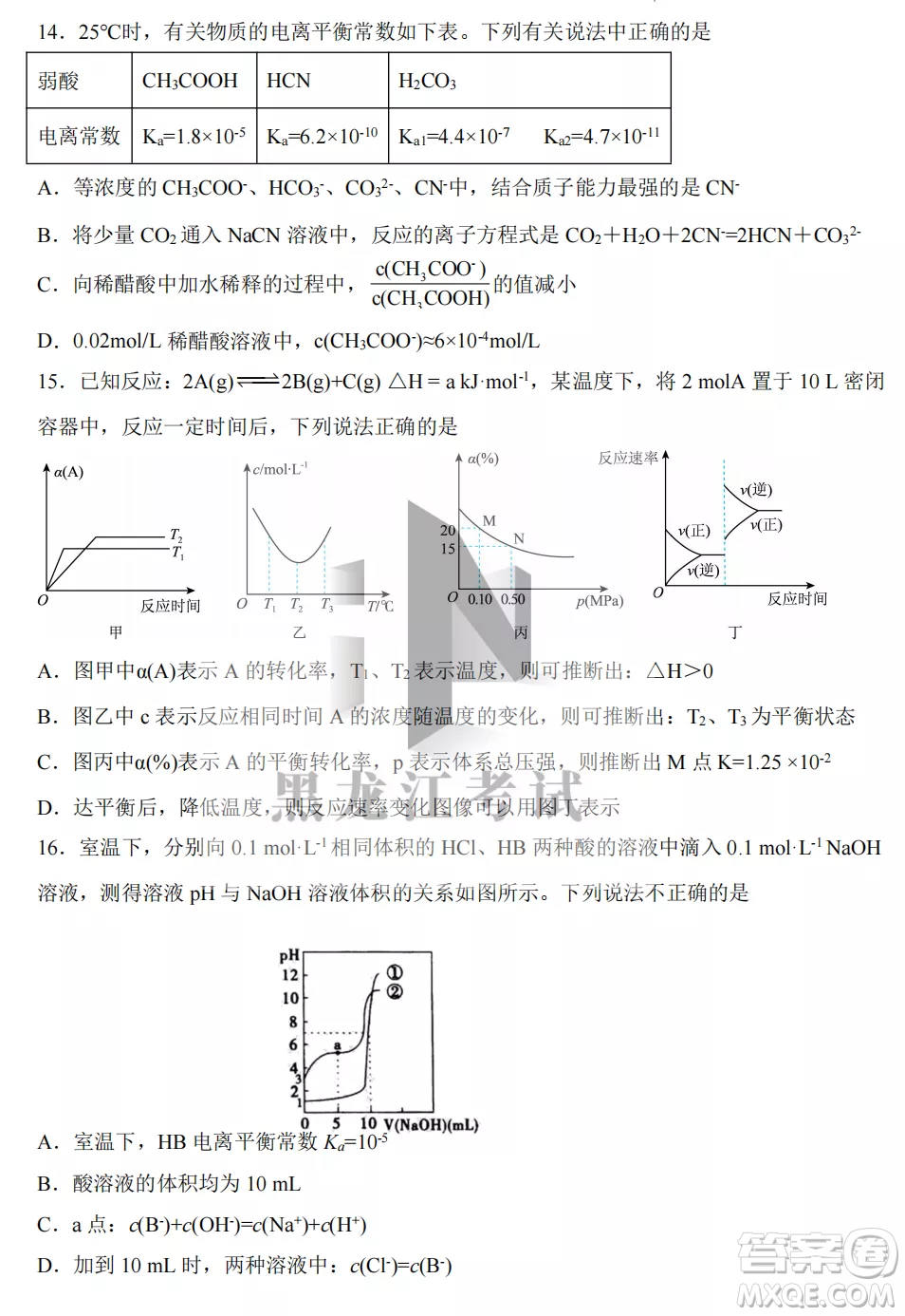 齊齊哈爾市實(shí)驗中學(xué)2022-2023學(xué)年度第一學(xué)期高二期中考試化學(xué)試題及答案