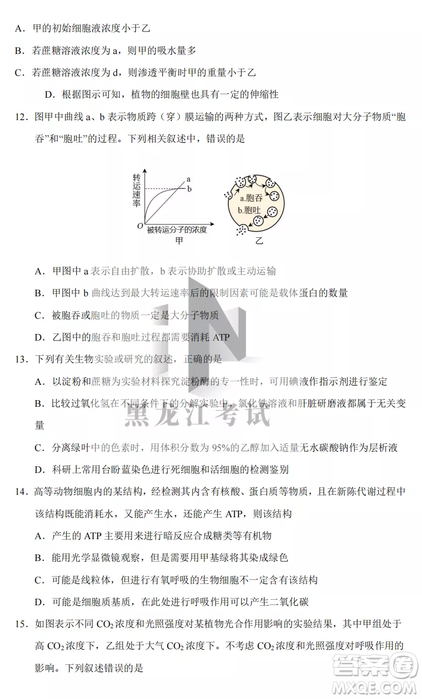 長(zhǎng)春外國(guó)語(yǔ)學(xué)校2022-2023學(xué)年第一學(xué)期期中考試高三年級(jí)理綜試卷答案