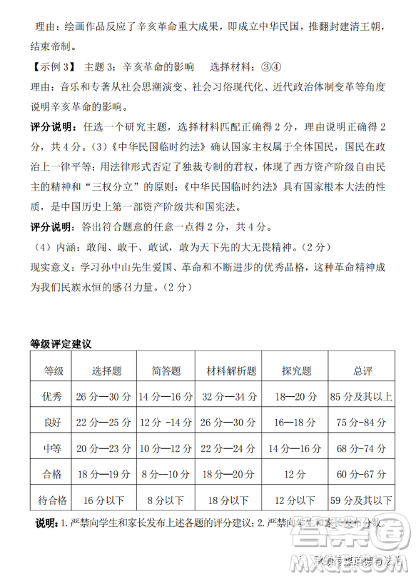 太原市2022-2023學(xué)年第一學(xué)期八年級(jí)期中質(zhì)量檢測(cè)歷史試卷答案