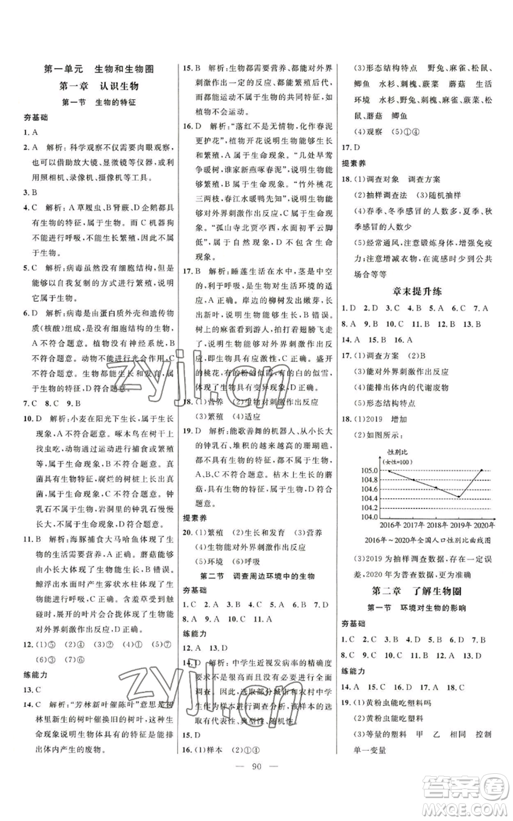 延邊大學出版社2022細解巧練五四學制六年級上冊生物魯科版參考答案