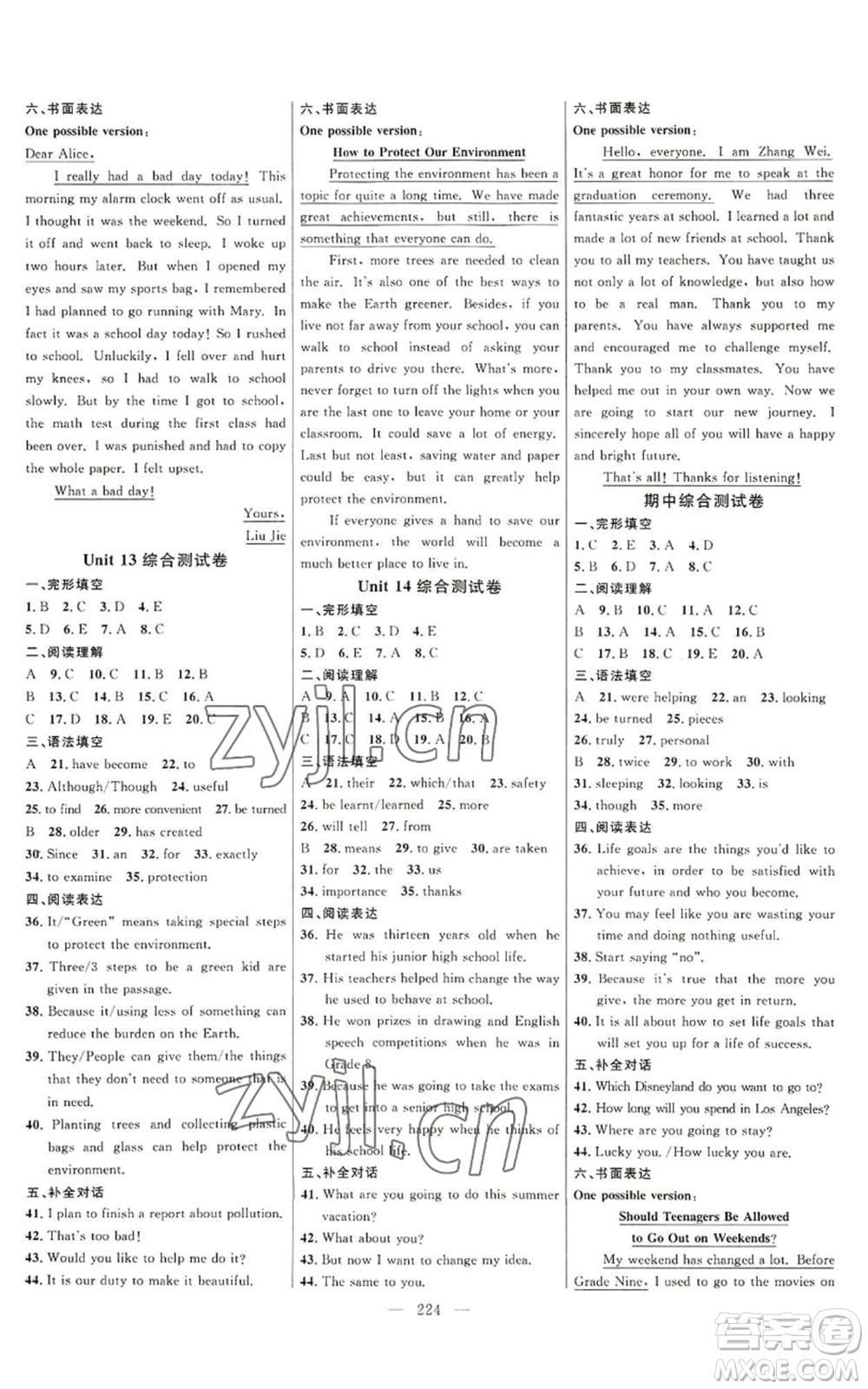 延邊大學(xué)出版社2022細解巧練九年級英語人教版參考答案