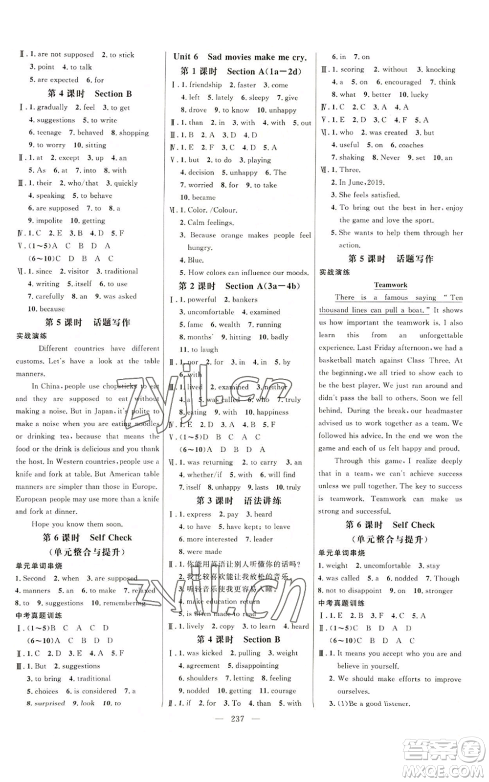 延邊大學(xué)出版社2022細(xì)解巧練九年級(jí)英語(yǔ)魯教版參考答案