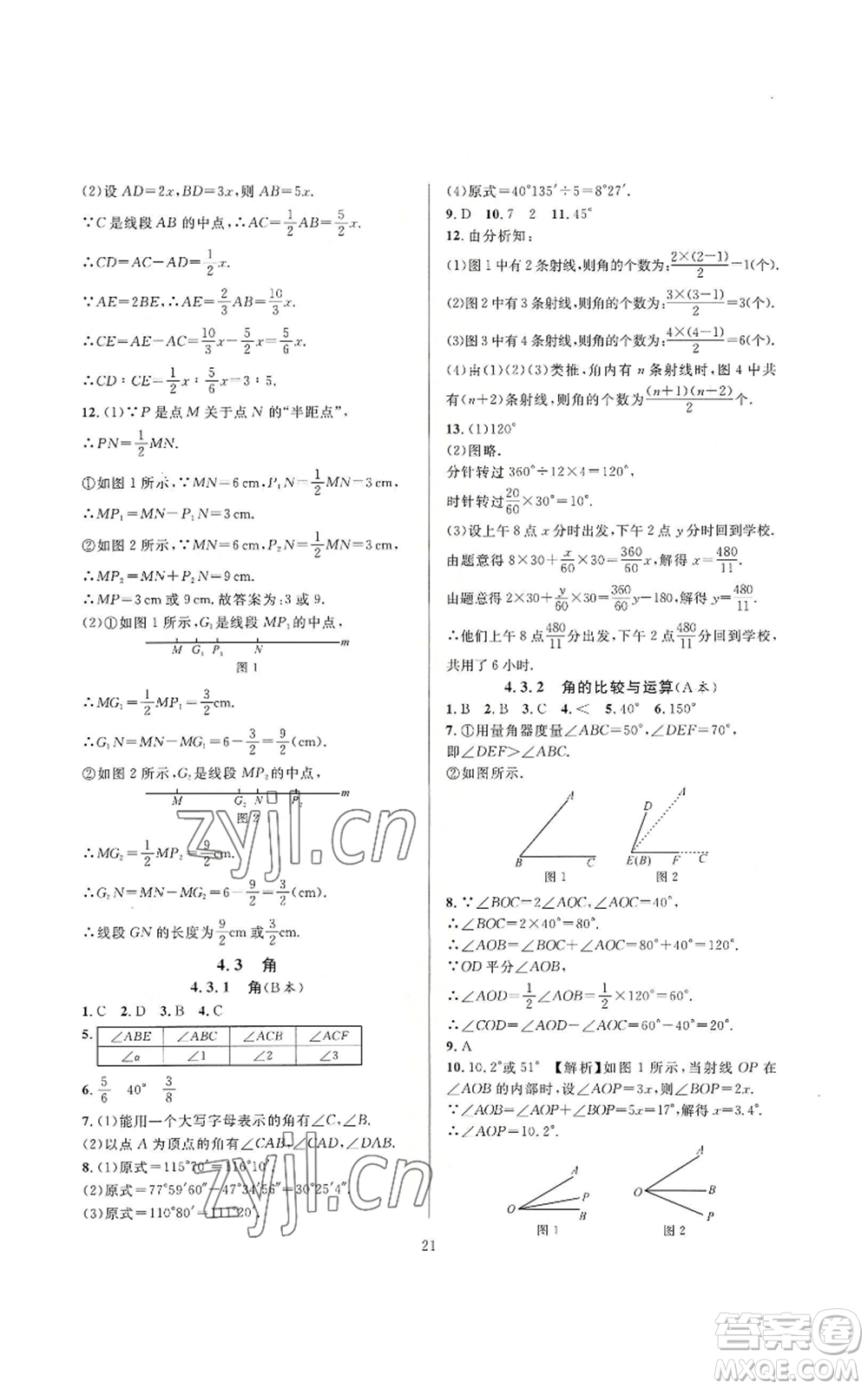 浙江教育出版社2022全優(yōu)新同步七年級上冊數(shù)學(xué)人教版A本參考答案