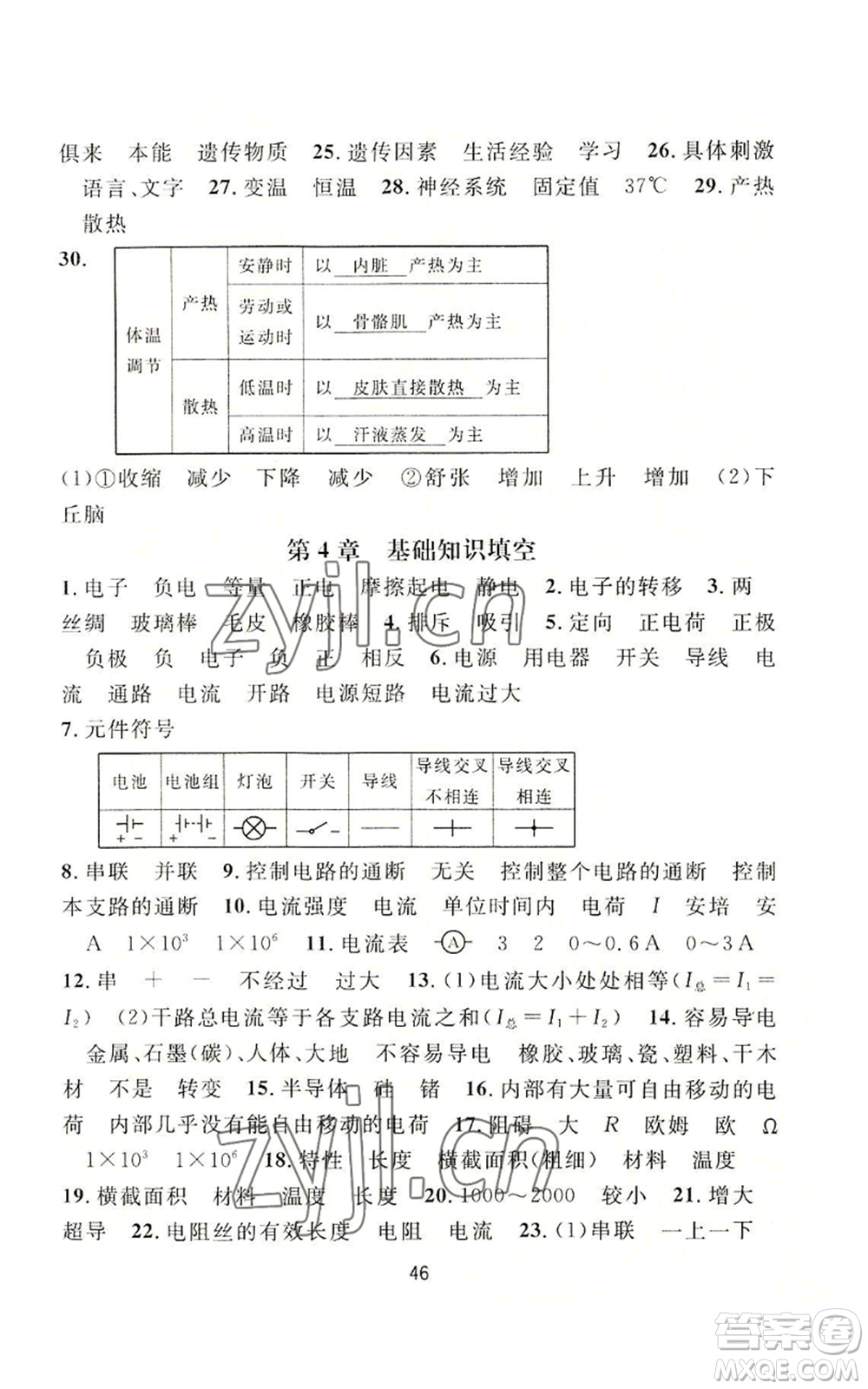 浙江教育出版社2022全優(yōu)新同步八年級上冊科學浙教版A本參考答案