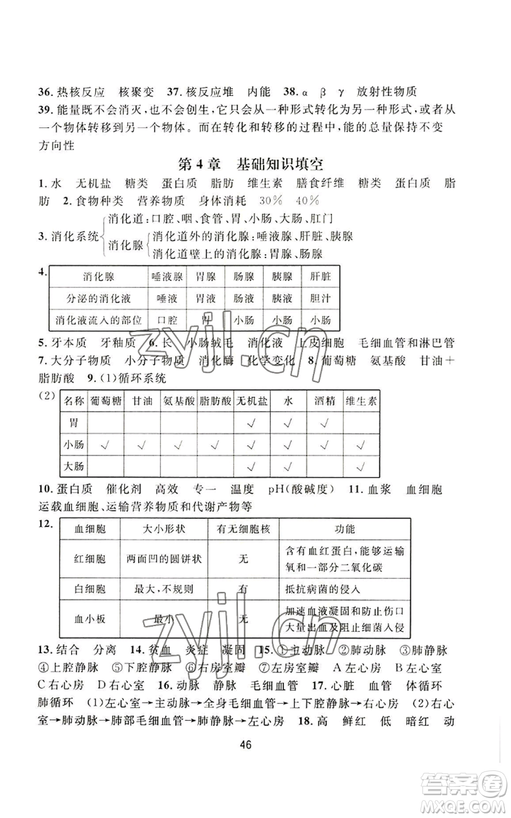 浙江教育出版社2022全優(yōu)新同步九年級(jí)科學(xué)浙教版A本參考答案