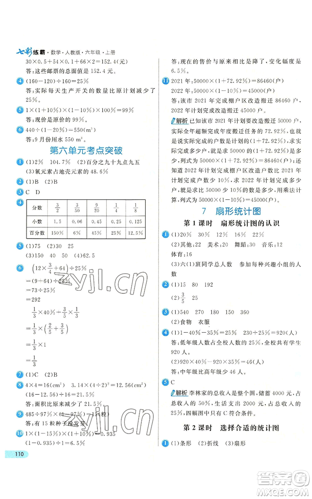 河北教育出版社2022七彩練霸六年級上冊數(shù)學人教版參考答案