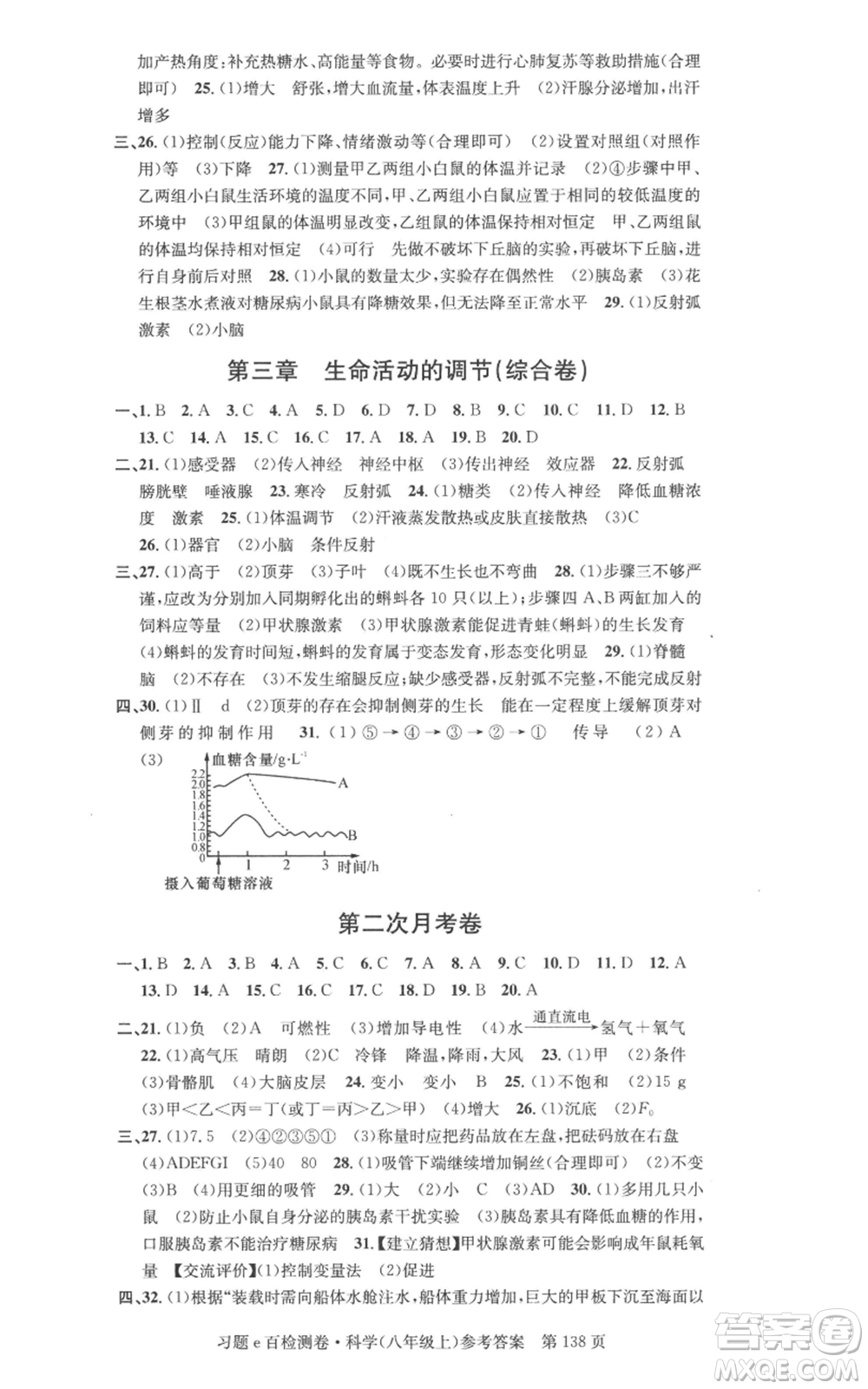 浙江工商大學(xué)出版社2022習(xí)題e百檢測(cè)卷八年級(jí)上冊(cè)科學(xué)浙教版精編版參考答案