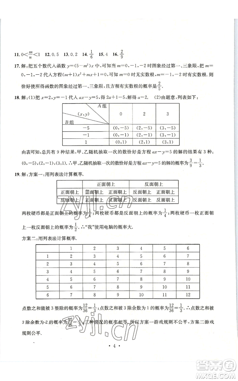 浙江工商大學(xué)出版社2022習(xí)題e百檢測卷九年級(jí)數(shù)學(xué)浙教版參考答案