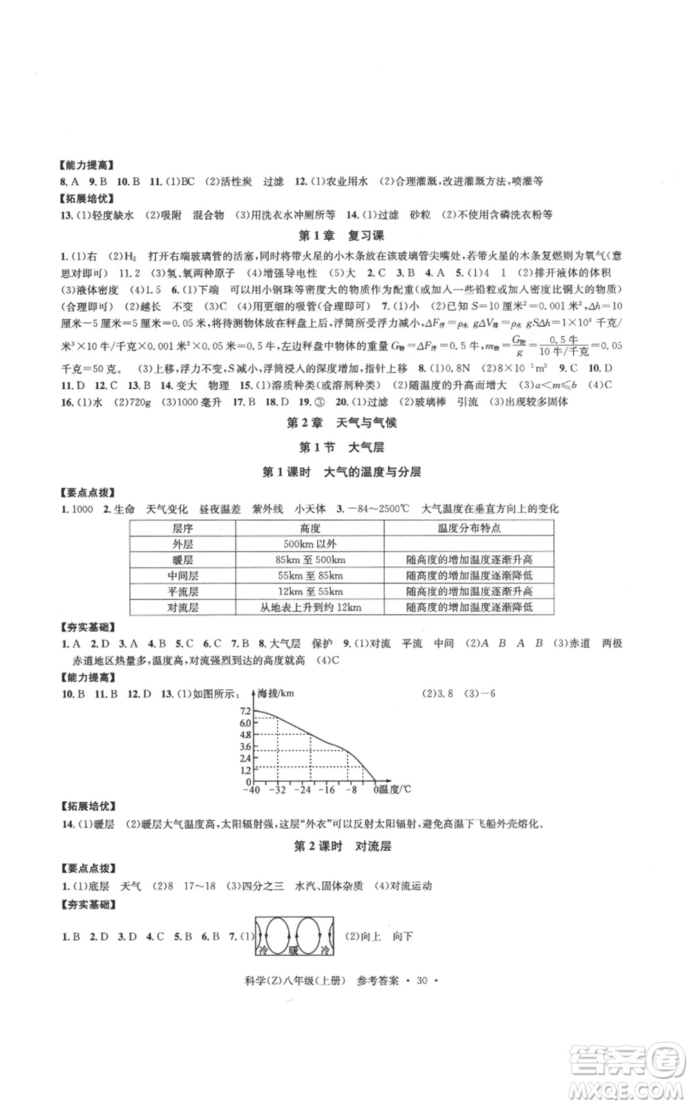 浙江工商大學(xué)出版社2022習(xí)題e百課時訓(xùn)練八年級上冊科學(xué)浙教版B版參考答案