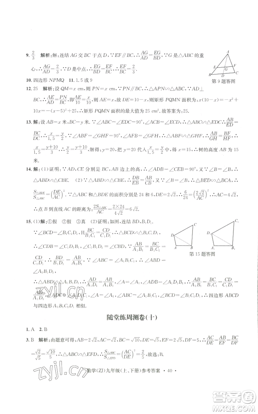 浙江工商大學(xué)出版社2022習(xí)題e百課時訓(xùn)練九年級數(shù)學(xué)浙教版B版參考答案