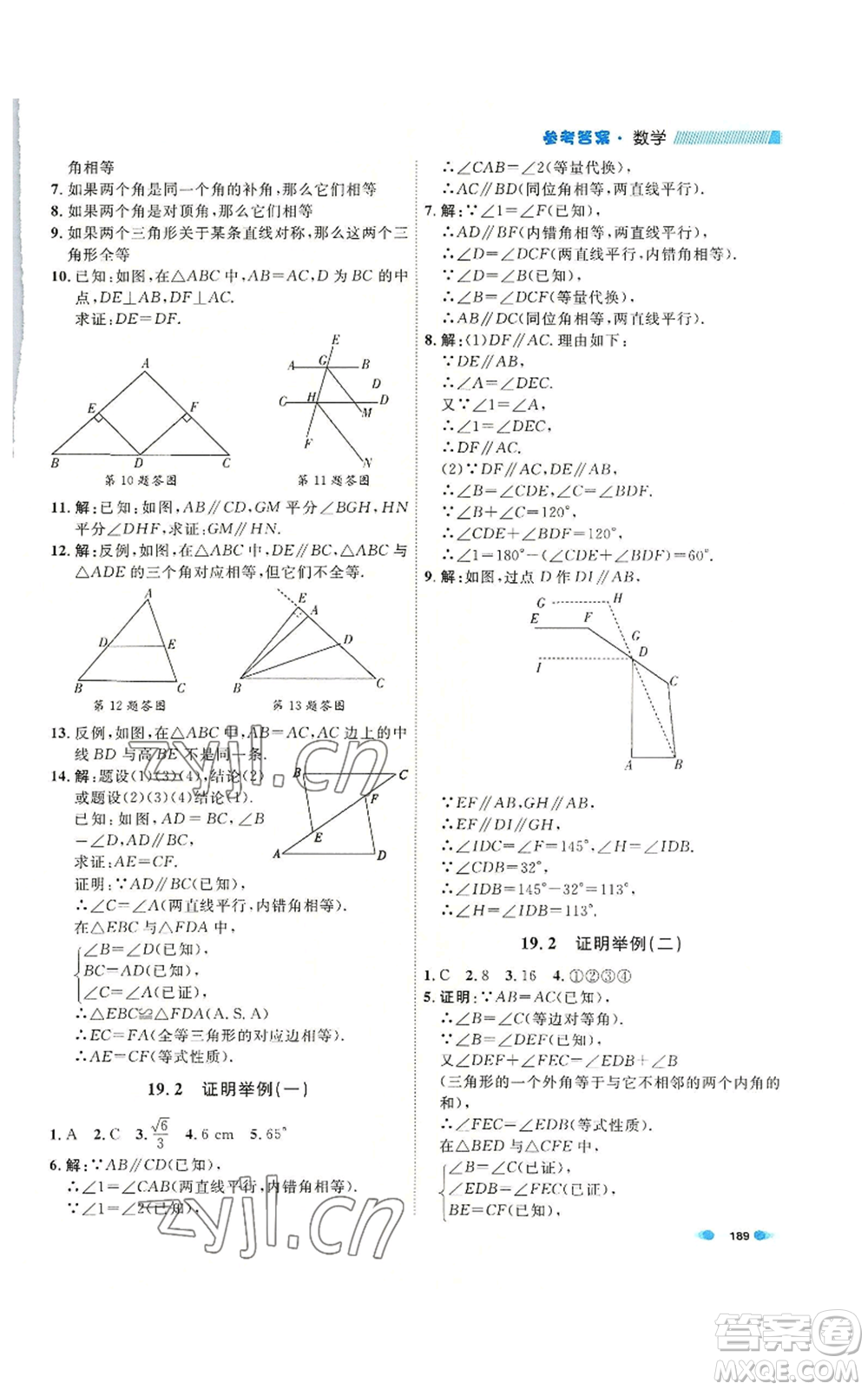 天津人民出版社2022上海作業(yè)八年級第一學(xué)期數(shù)學(xué)通用版參考答案