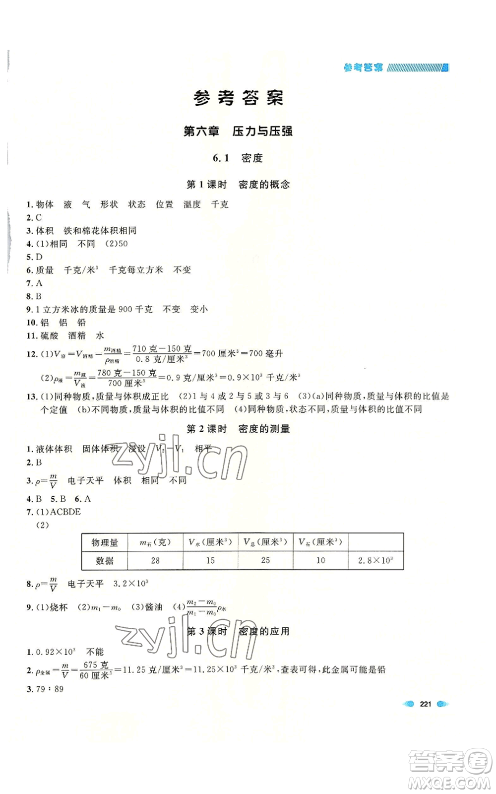 天津人民出版社2022上海作業(yè)九年級物理通用版參考答案