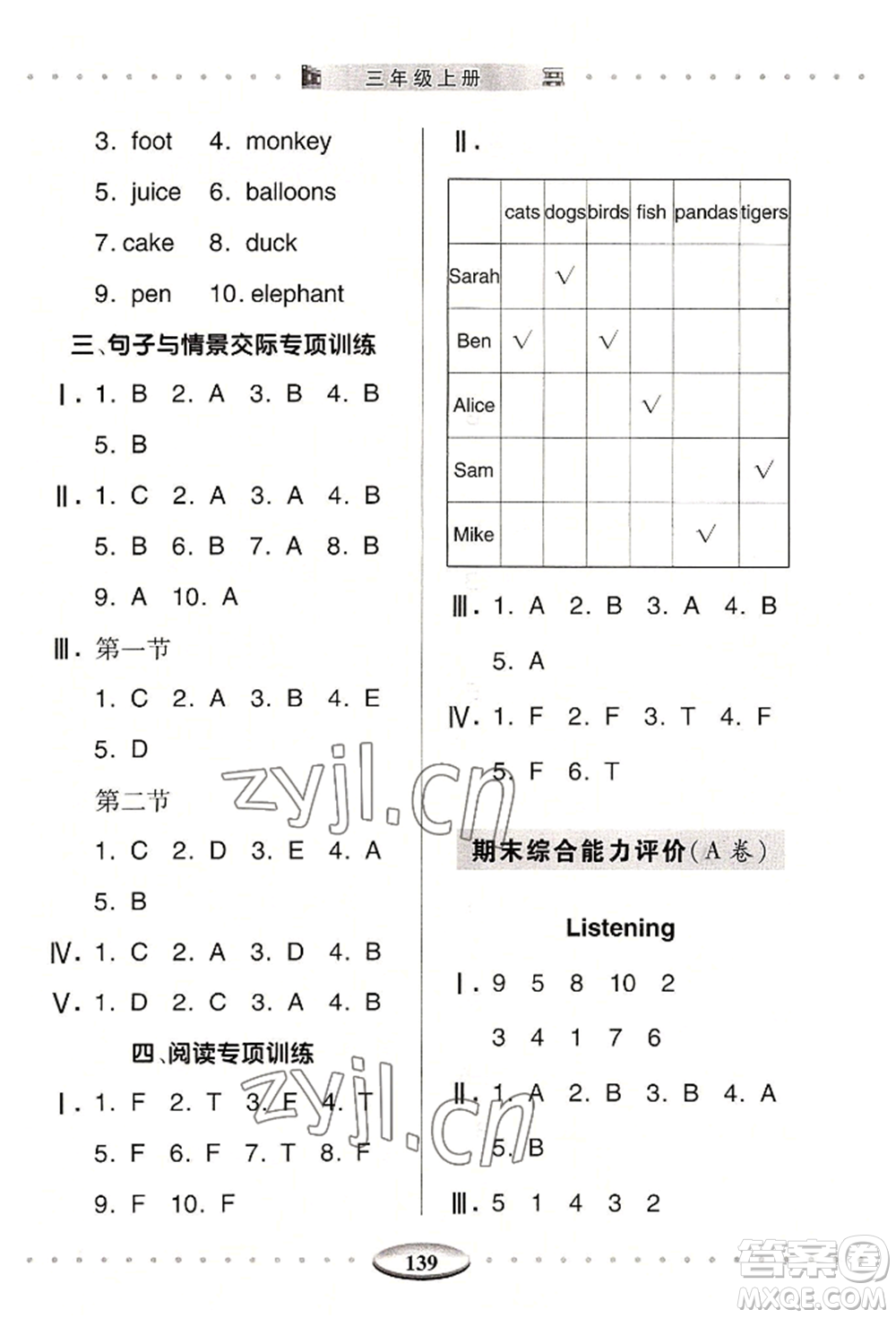 青島出版社2022智慧學(xué)習(xí)三年級(jí)上冊(cè)英語(yǔ)通用版參考答案