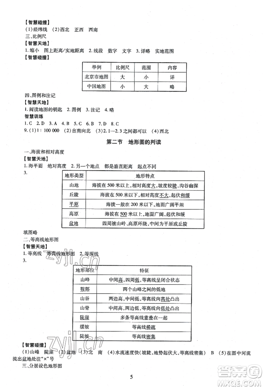 明天出版社2022智慧學(xué)習(xí)導(dǎo)學(xué)練七年級(jí)上冊(cè)地理人教版參考答案