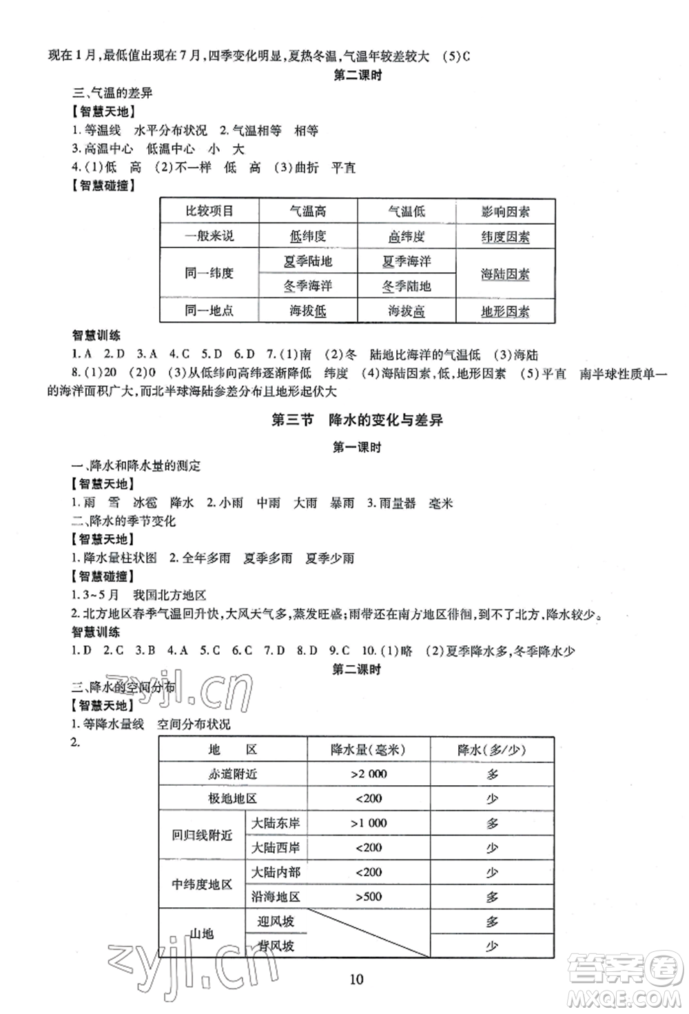 明天出版社2022智慧學(xué)習(xí)導(dǎo)學(xué)練七年級(jí)上冊(cè)地理人教版參考答案