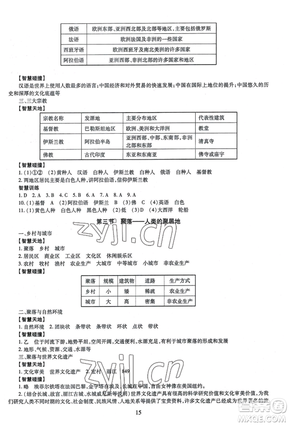 明天出版社2022智慧學(xué)習(xí)導(dǎo)學(xué)練七年級(jí)上冊(cè)地理人教版參考答案