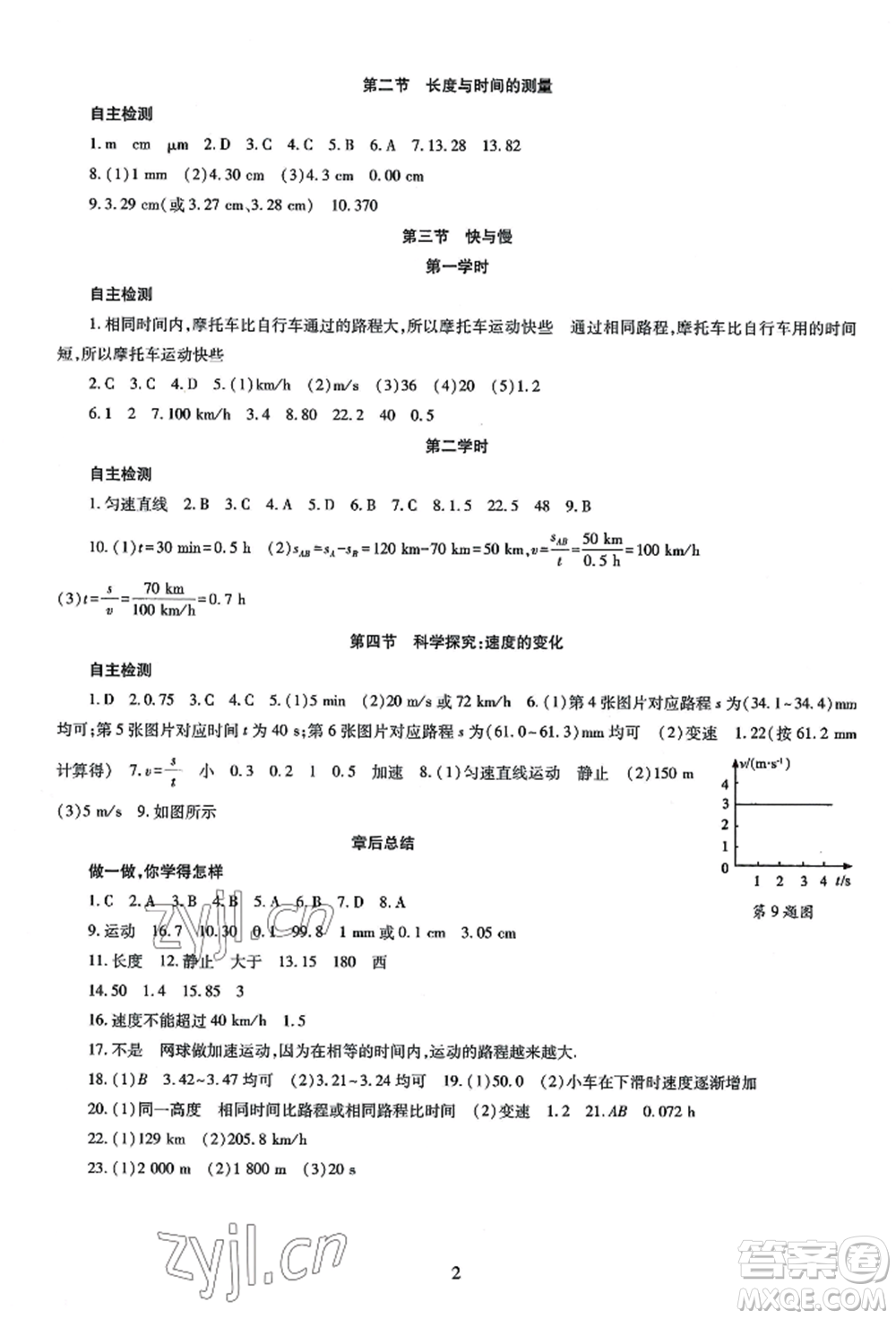 明天出版社2022智慧學(xué)習(xí)導(dǎo)學(xué)練八年級(jí)上冊(cè)物理人教版參考答案