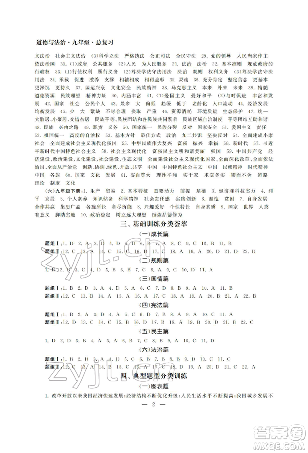 南京大學(xué)出版社2022智慧學(xué)習(xí)初中學(xué)科單元試卷九年級道德與法治總復(fù)習(xí)通用版參考答案