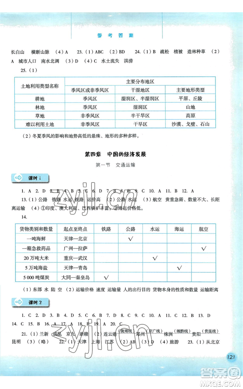 河北人民出版社2022同步訓(xùn)練八年級上冊地理人教版參考答案