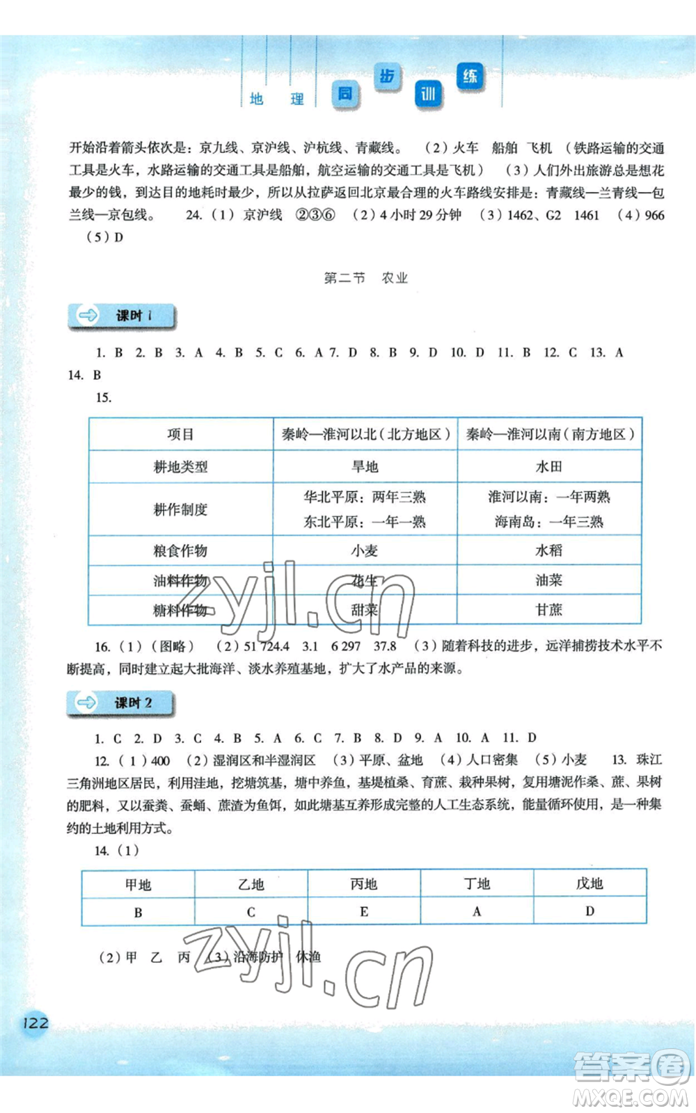 河北人民出版社2022同步訓(xùn)練八年級上冊地理人教版參考答案