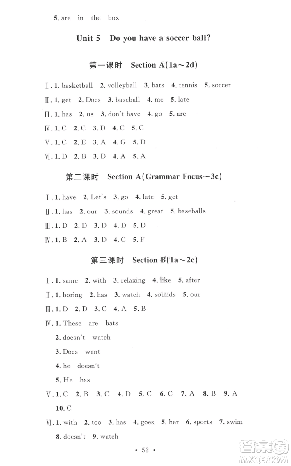 安徽人民出版社2022思路教練同步課時(shí)作業(yè)七年級(jí)上冊(cè)英語(yǔ)人教版參考答案