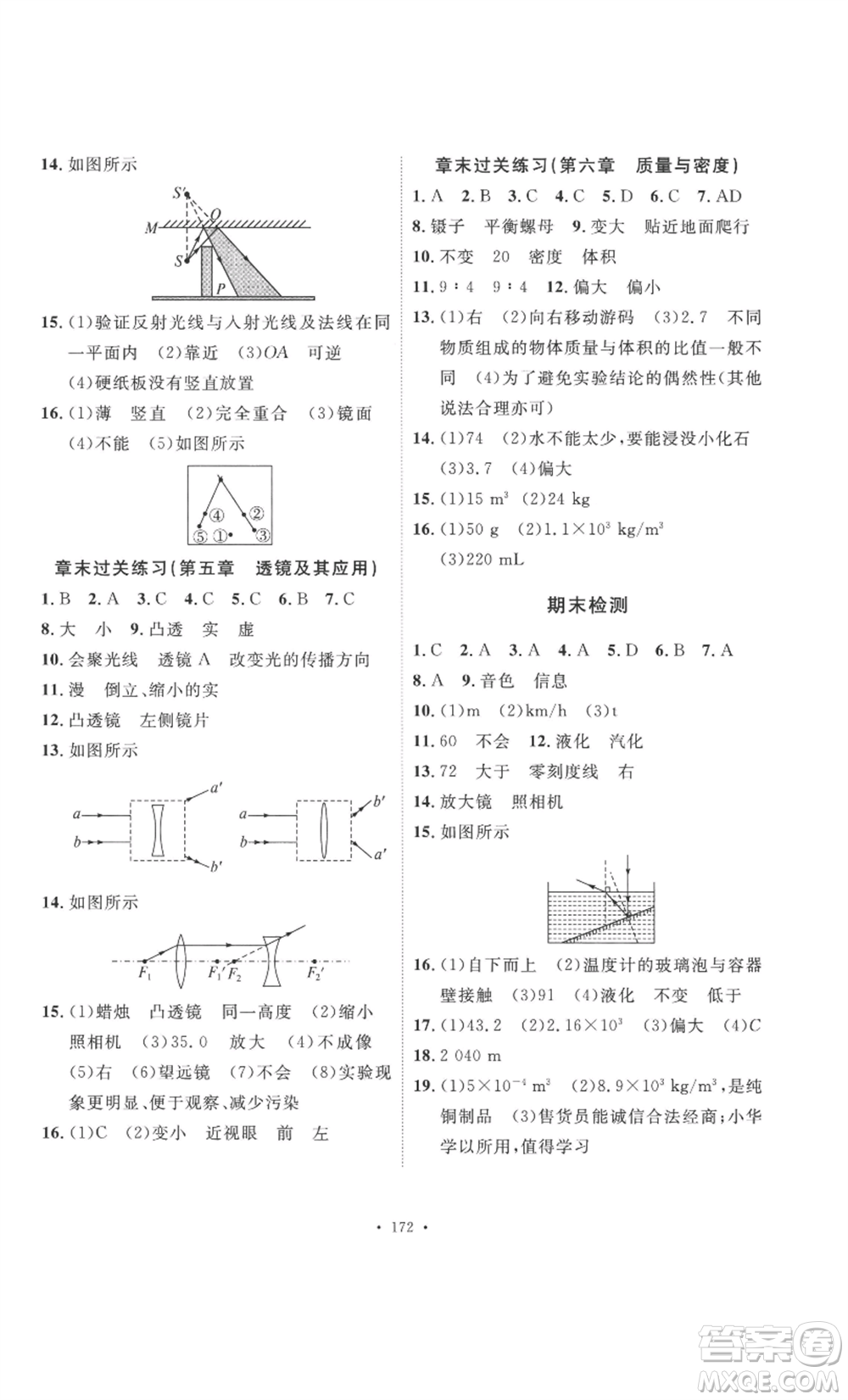 安徽人民出版社2022思路教練同步課時(shí)作業(yè)八年級(jí)上冊(cè)物理人教版參考答案