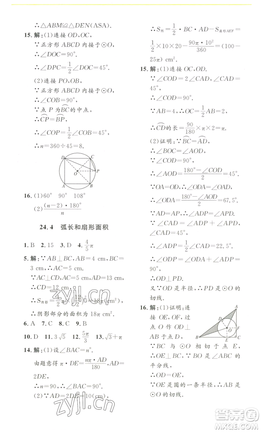 安徽人民出版社2022思路教練同步課時作業(yè)九年級數(shù)學(xué)人教版參考答案