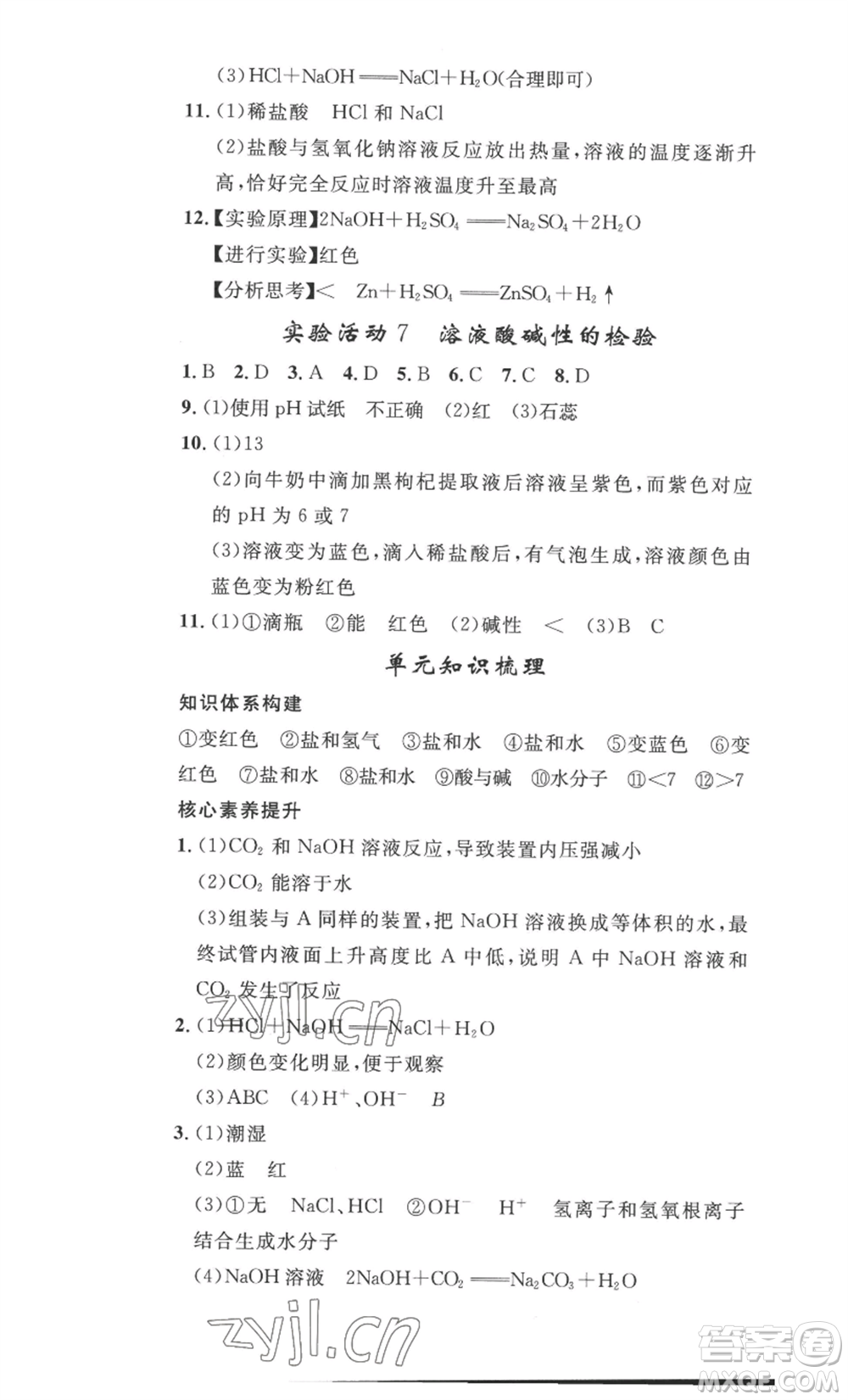 安徽人民出版社2022思路教練同步課時作業(yè)九年級化學人教版參考答案