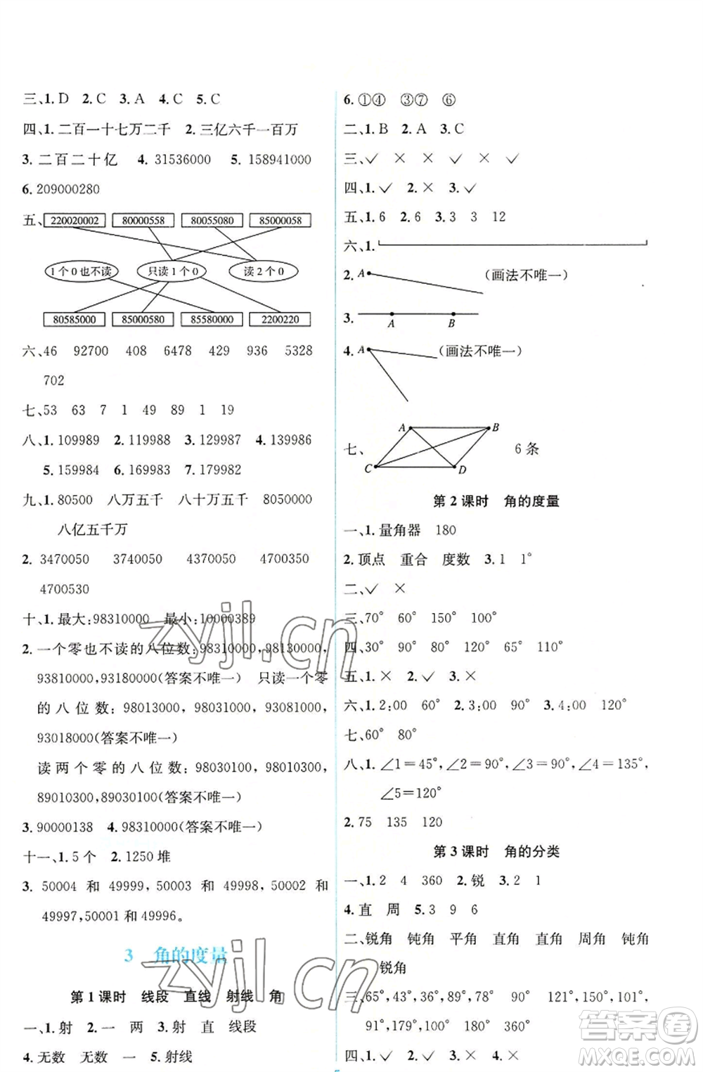 人民教育出版社2022人教金學(xué)典同步解析與測(cè)評(píng)學(xué)考練四年級(jí)上冊(cè)數(shù)學(xué)人教版參考答案