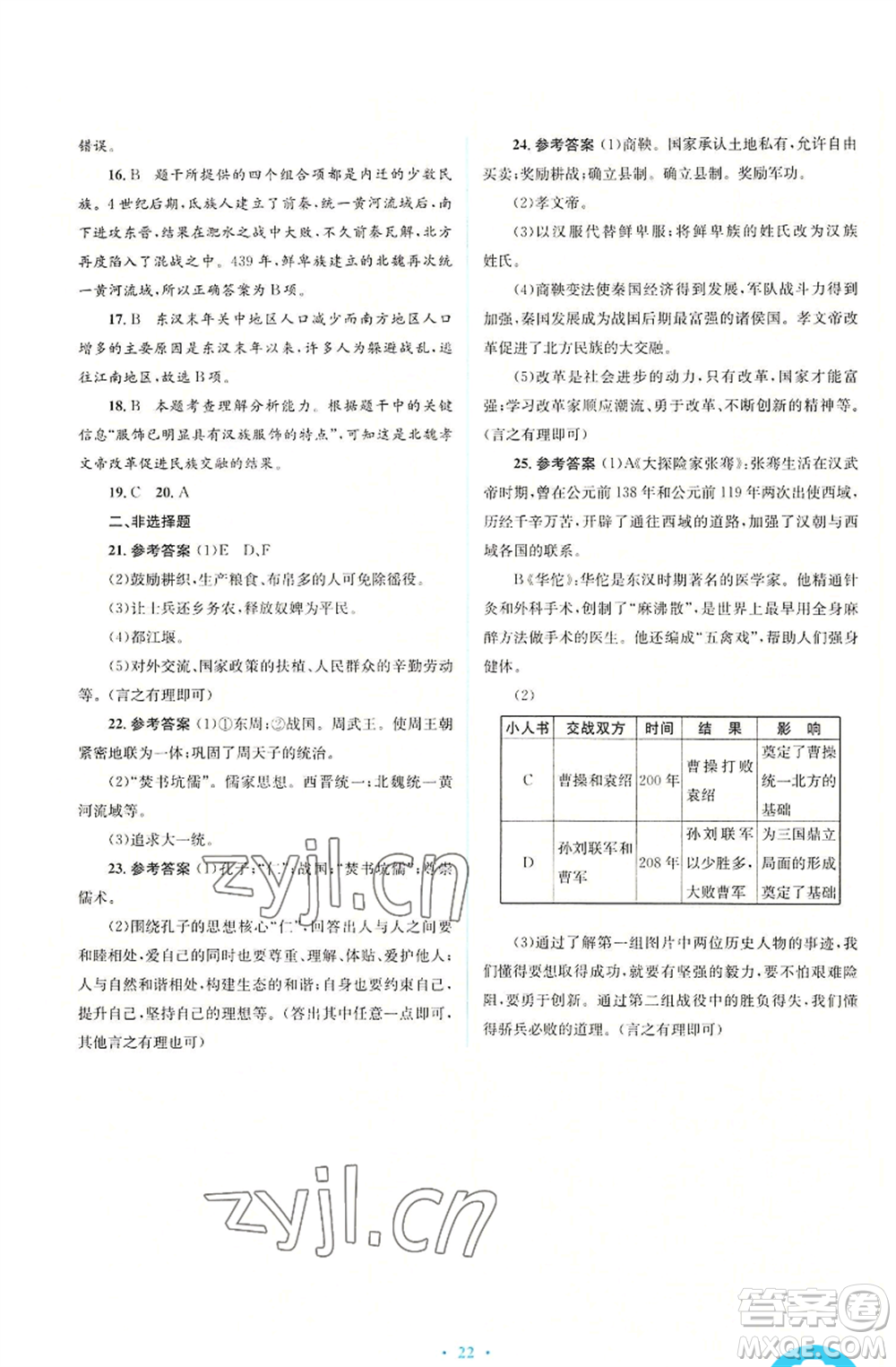 人民教育出版社2022人教金學(xué)典同步解析與測評學(xué)考練七年級上冊中國歷史人教版參考答案