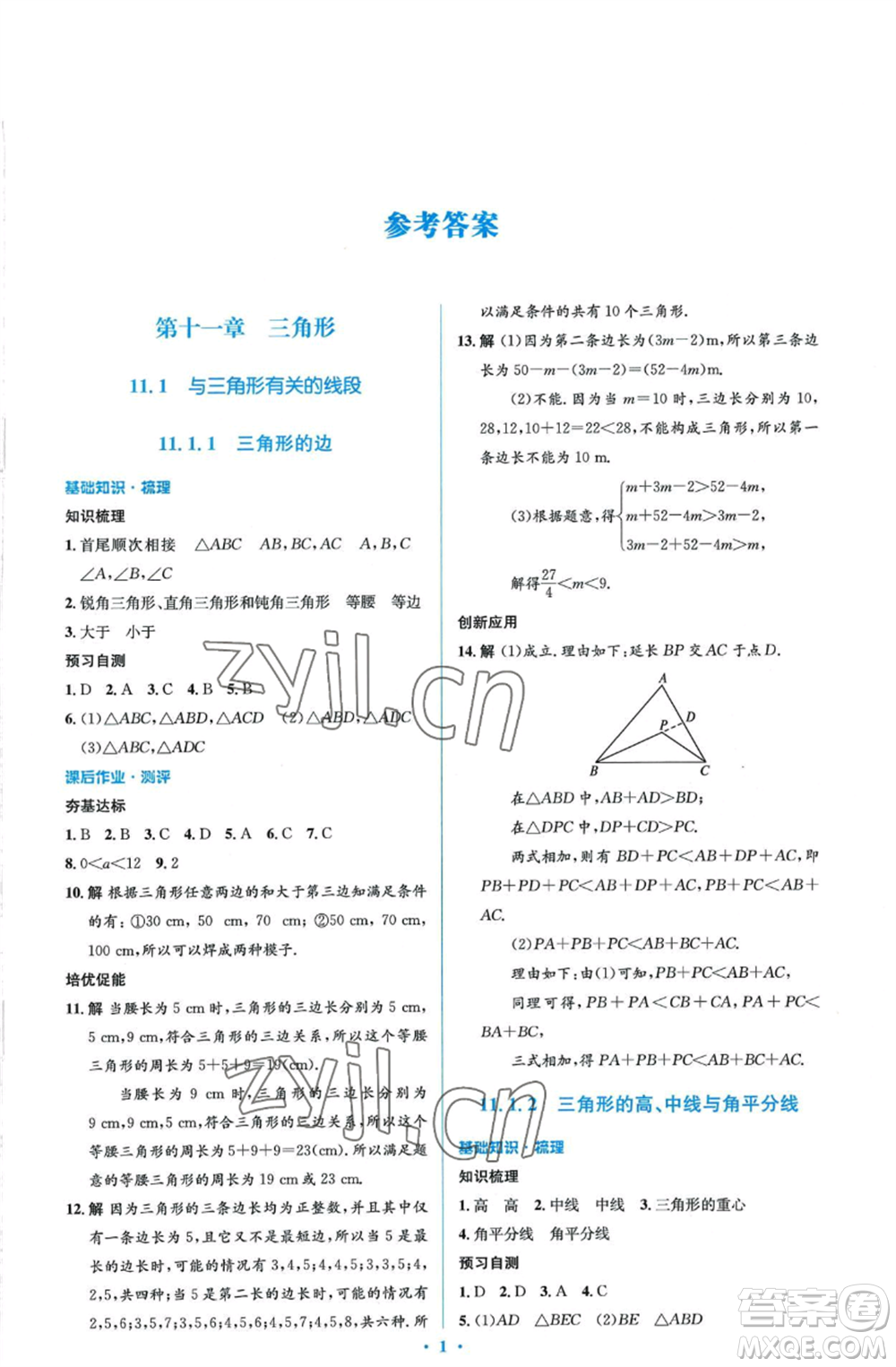 人民教育出版社2022人教金學典同步解析與測評學考練八年級上冊數(shù)學人教版參考答案