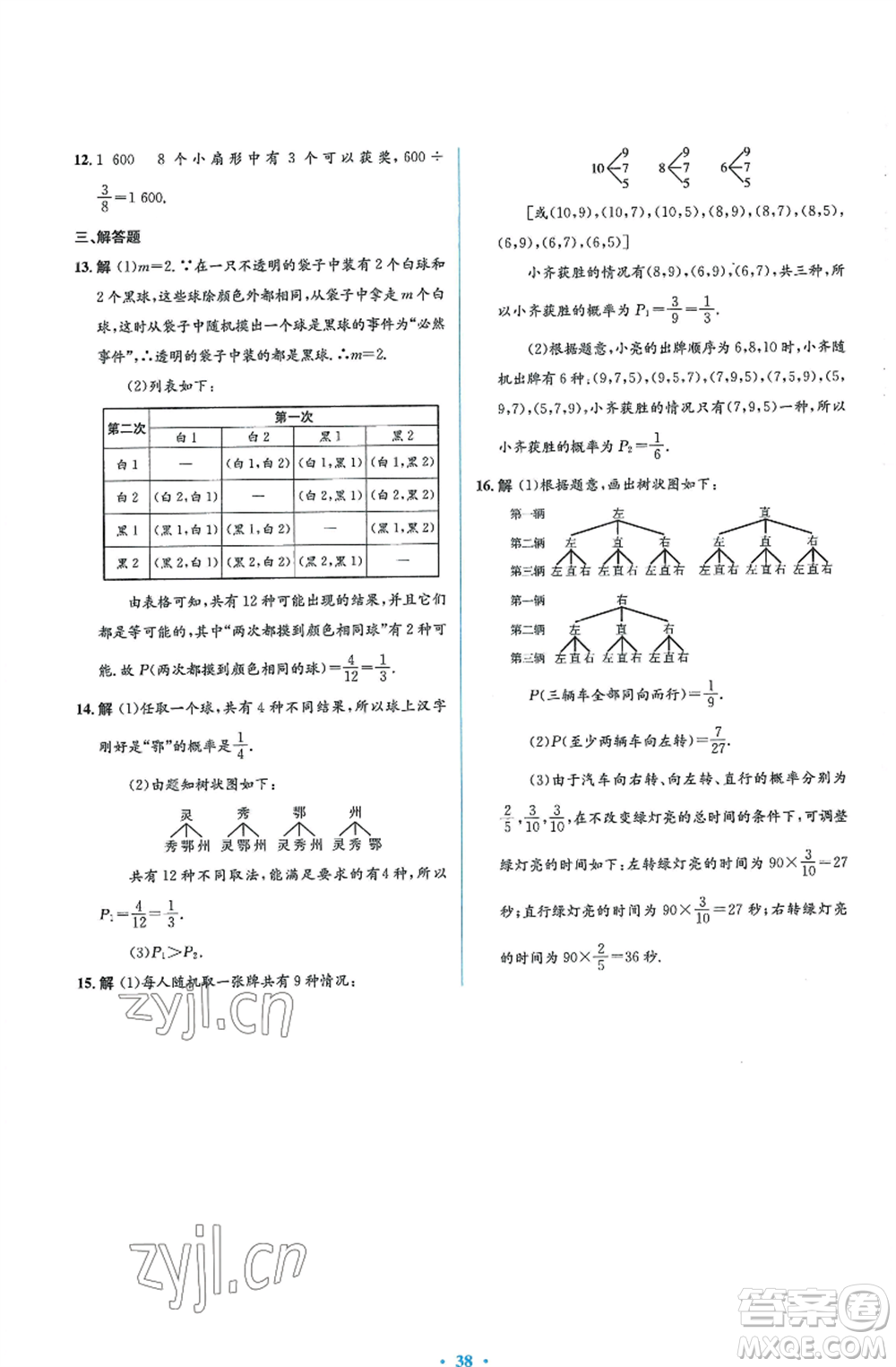 人民教育出版社2022人教金學(xué)典同步解析與測評(píng)學(xué)考練九年級(jí)上冊(cè)數(shù)學(xué)人教版參考答案