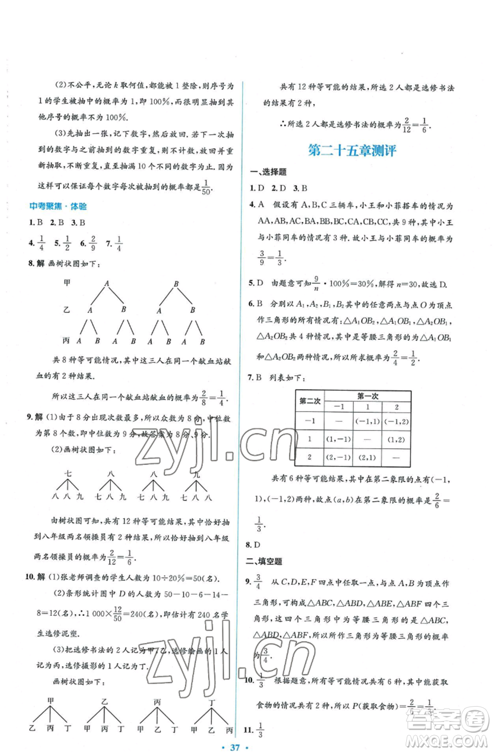 人民教育出版社2022人教金學(xué)典同步解析與測評(píng)學(xué)考練九年級(jí)上冊(cè)數(shù)學(xué)人教版參考答案