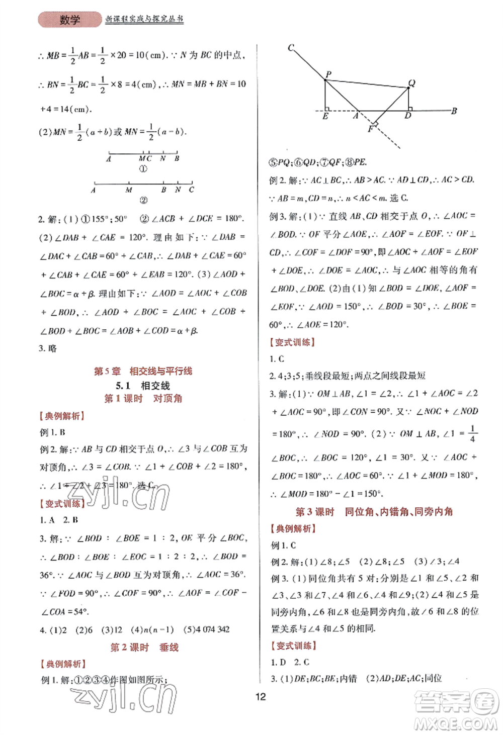 四川教育出版社2022新課程實(shí)踐與探究叢書七年級(jí)上冊(cè)數(shù)學(xué)華東師大版參考答案