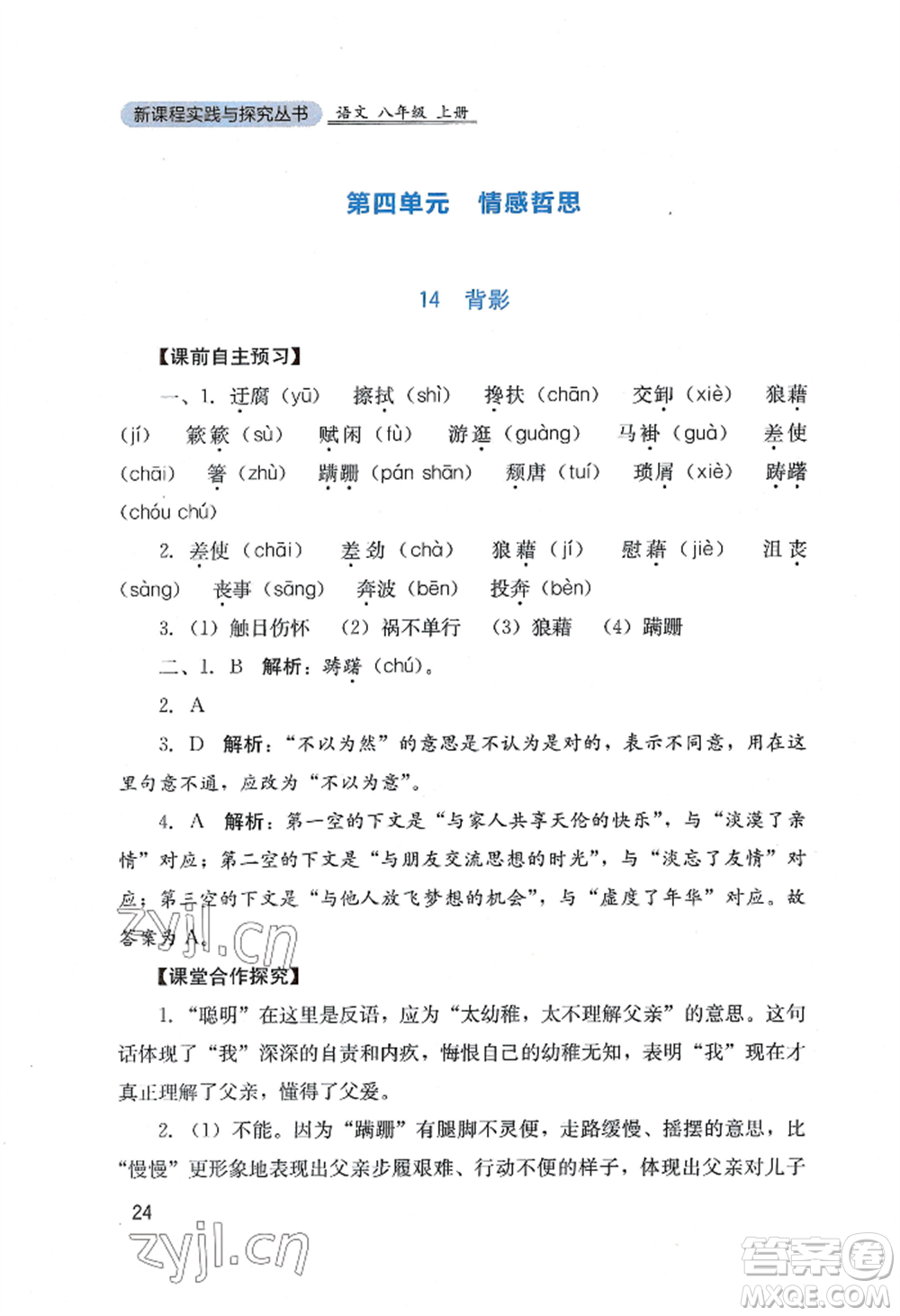 四川教育出版社2022新課程實(shí)踐與探究叢書(shū)八年級(jí)上冊(cè)語(yǔ)文人教版參考答案